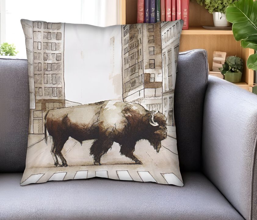 HomeRoots 18" Brown And Cream Bison Linen Throw Pillow Cover