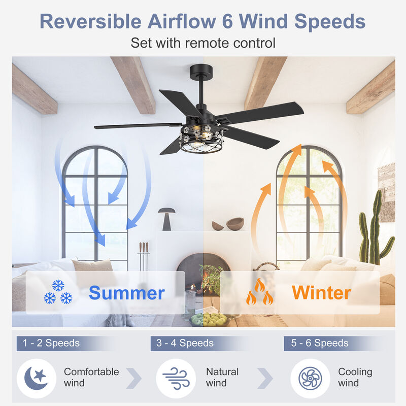 Breezary 52" Ceiling Fan with Lights, E26 Glass Shade,Wood Blades, Quiet DC Motor, Remote Control, 6 Speeds, Reversible, Timer image number 4