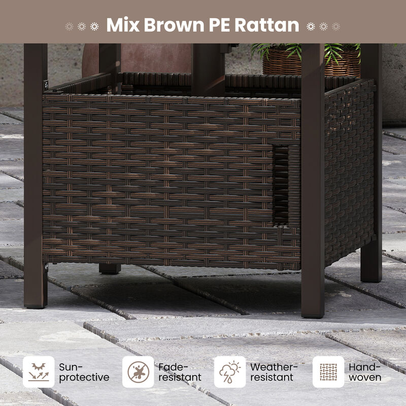 All-Weather PE Wicker Outdoor Side Table with Umbrella Hole for Patio-Mix Brown image number 5