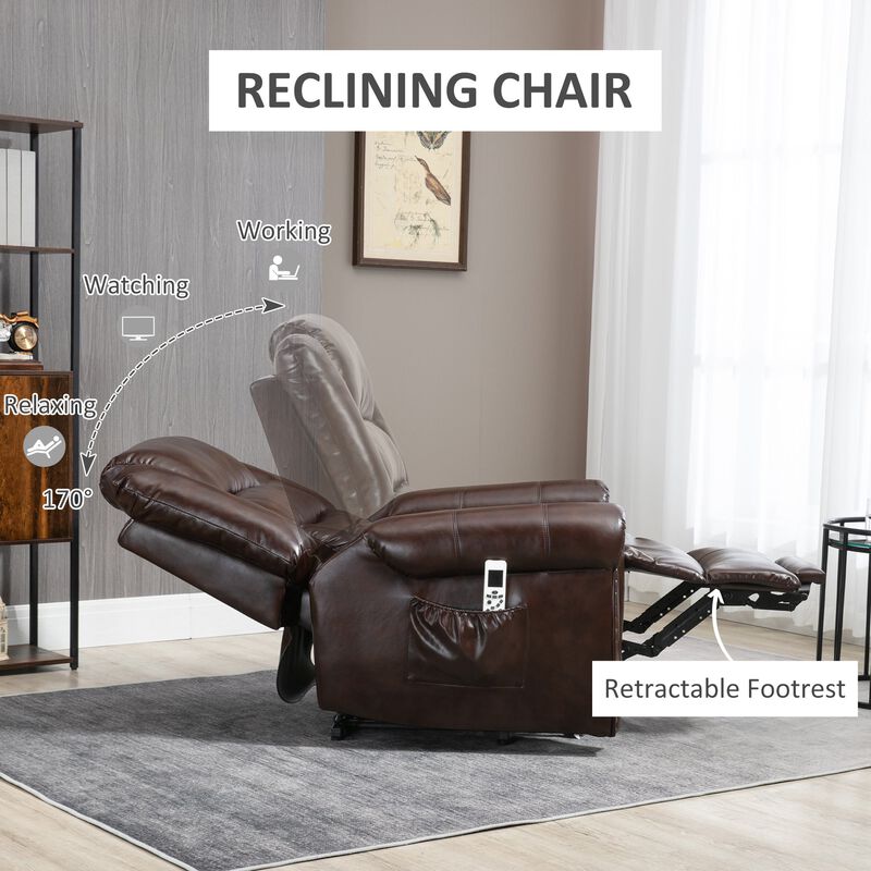 Dual Motor Electric Power Lift Recliner Chair with Massage, PU Leather Reclining Chair with Remote Control, USB Interface, Brown