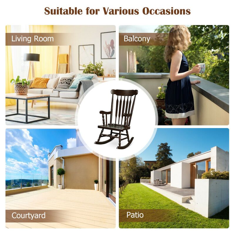 Rocking Chair with Solid Wooden Frame for Garden and Patio, Comfortable Outdoor Seating
