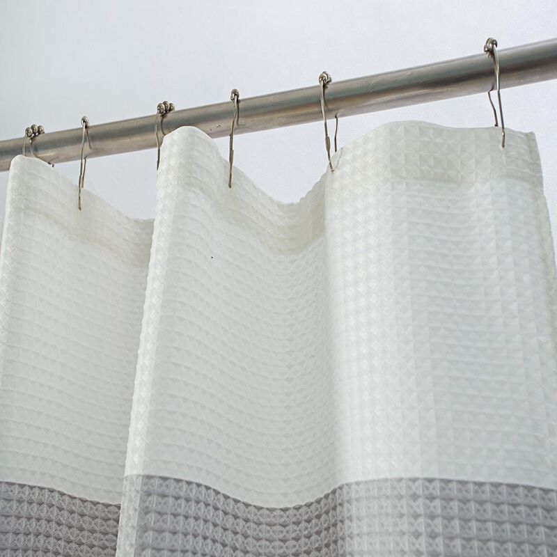 Olivia Gray Glamor Fade-resistant Striped Waffle Jacquard Shower Curtain with 12 Reinforced Stitched Buttonholes - 70-inch x 72-inch - Blue