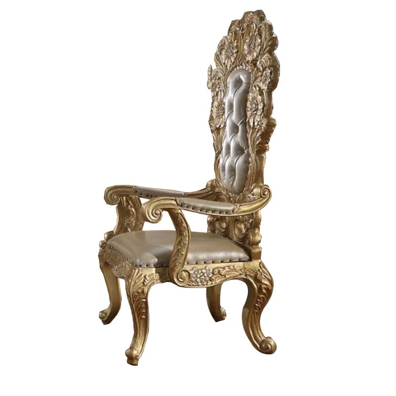 Otis Dining Armchair Set of 2, Classic Light Gold Tufted Faux Leather - Benzara