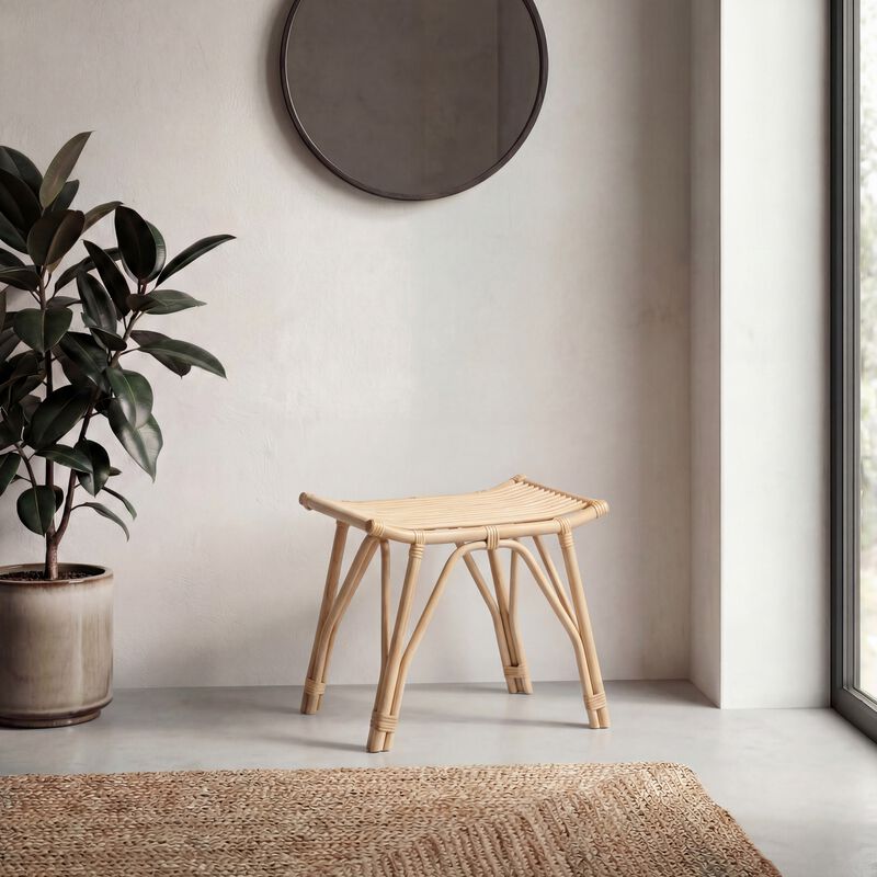 Gabriel Modern Bohemian Handcrafted Rattan/Teak Wood Curved Seat Accent Stool image number 6