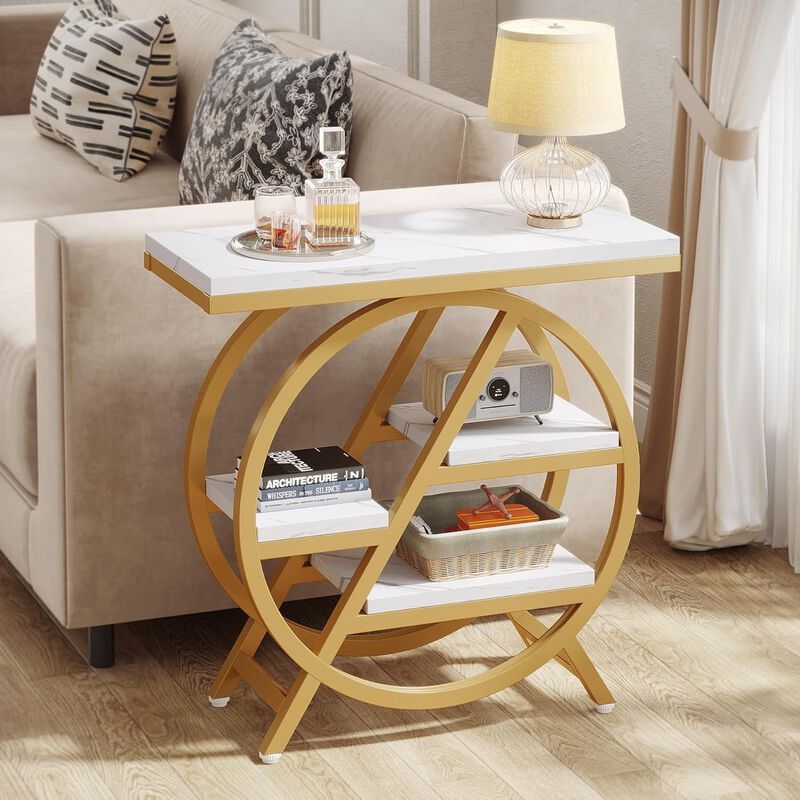 4-Tier End Table - Narrow Nightstand with Storage Shelves image number 1
