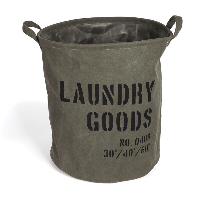 Army Canvas Bucket Style Collapsible Laundry Basket