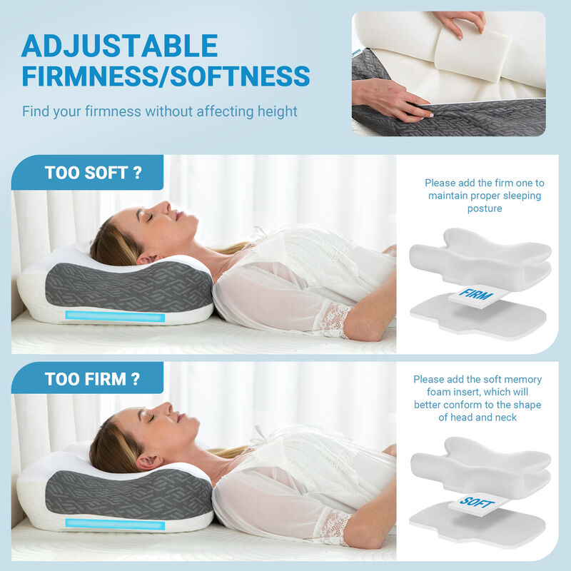 Elviros Cervical Neck Pillow for Neck Pain Relief, CPAP Pillow for Side, Back & Stomach Sleepers, Ergonomic Orthopedic Pillow for CPAP Users to Reduce Air Leaks and Mask Pressure, Dark Grey