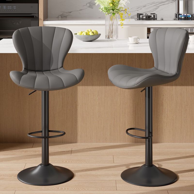 Modern Fabric Swivel Bar Stools Set of 2, Steady Adjustable Counter Height Stools with Back and Footrest, 360&deg; Kitchen Island Chairs for Kitchen Counter, Home Bar image number 2