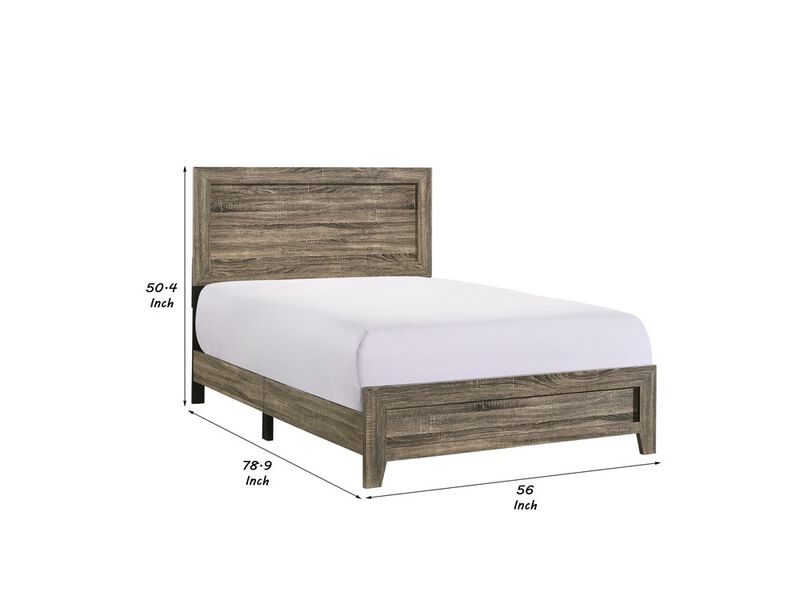 Full Size Wooden Bed with Panel Design Headboard, Rustic Brown - Benzara