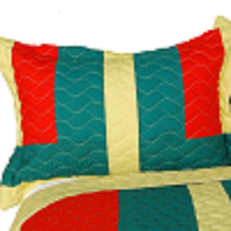 Violet Moon Patchwork Quilt Set 3PC with Soft Vermicelli Quilted Finish-Yellow image number 2