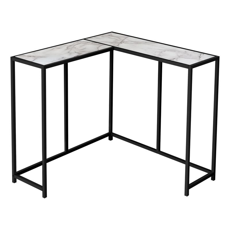 Monarch Specialties I 2159 Accent Table, Console, Entryway, Narrow, Corner, Living Room, Bedroom, Metal, Laminate, White Marble Look, Black, Contemporary, Modern