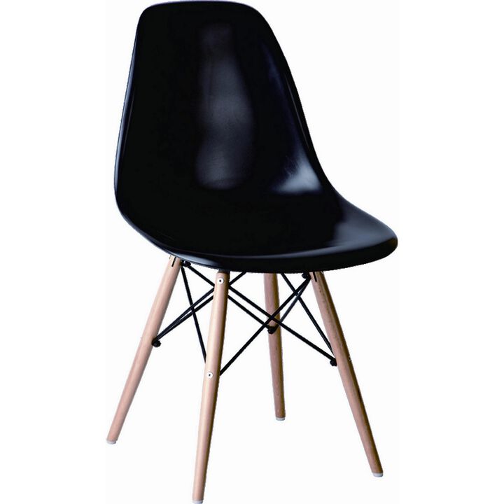 Louie 21 Inch Modern Side Chair, Wood Finished Legs, Bold Jet Black Finish-Benzara