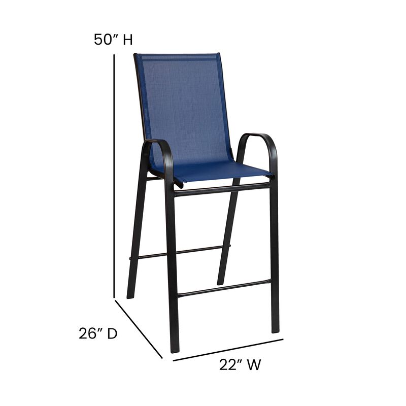 Flash Furniture 2 Pack Brazos Series Navy Outdoor Barstools with Flex Comfort Material and Metal Frame