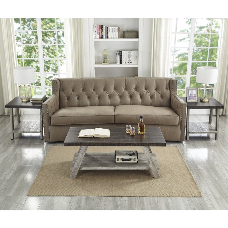 Roundhill Furniture Athens Contemporary 3Pc Wood Shelf Coffee Table Set in Weathered Walnut and Gray