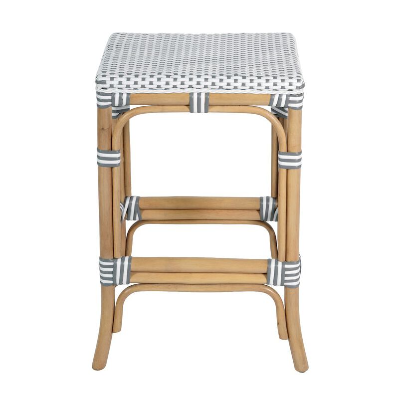 Butler Specialty Laguna 24.5 in. Seat Height Rattan Counter Stool, Gray and White image number 3