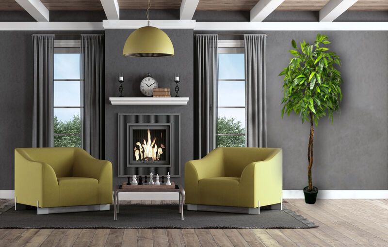 Handmade 6' Artificial Jungle Leaf Tree In Home Basics Plastic Pot Made with Real Wood and Moss Accents