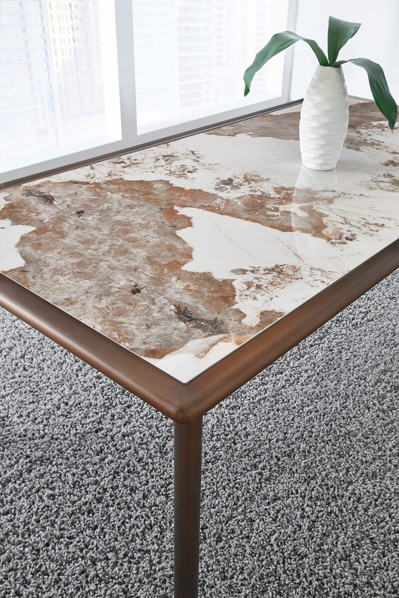 Tulum Stone Top Dining Table with Bronze Metal Base