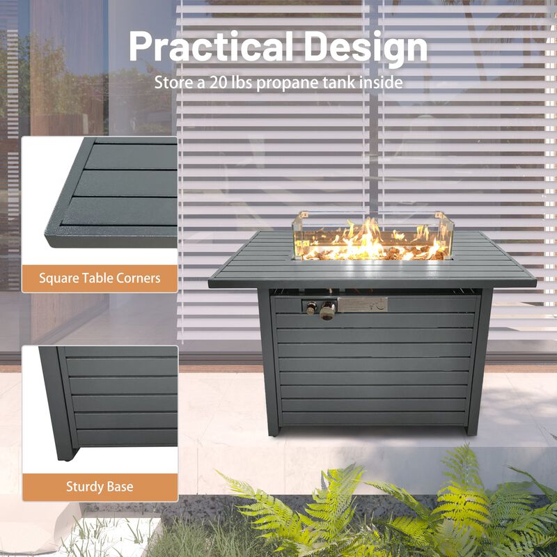 Mondawe 11'' H x 42'' L Alloy Steel Rectangular Propane Outdoor Fire Pit Table
