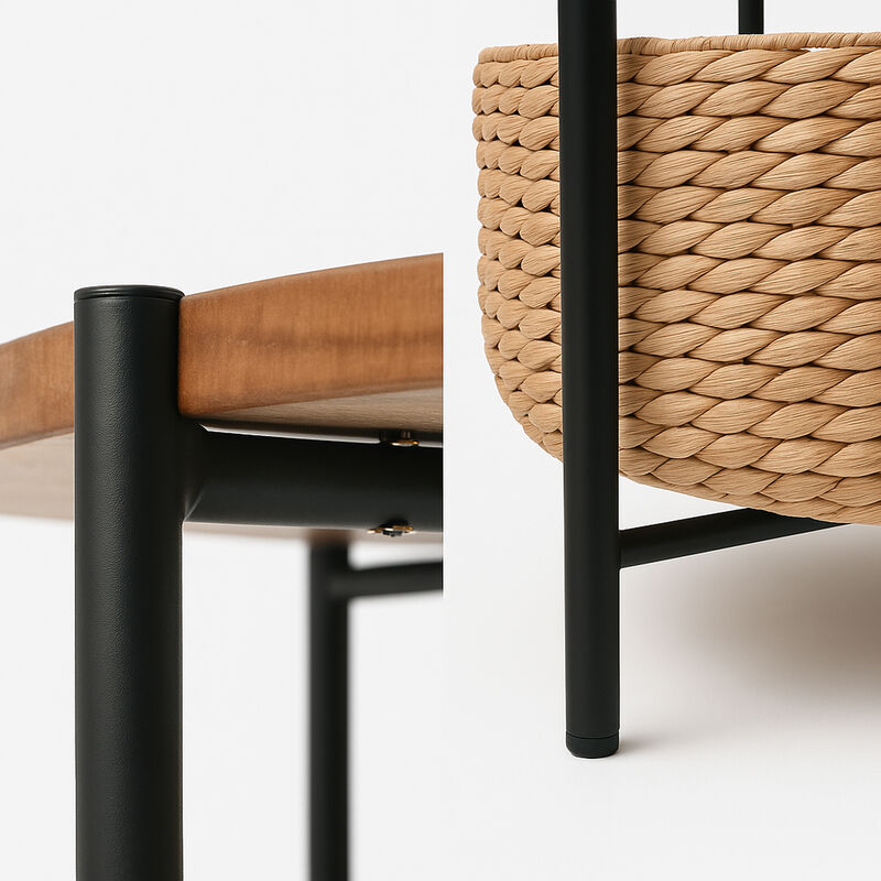 Carly 24.21" Modern Coastal Round Acacia Wood/Water Hyacinth Coffee Table with Storage Basket