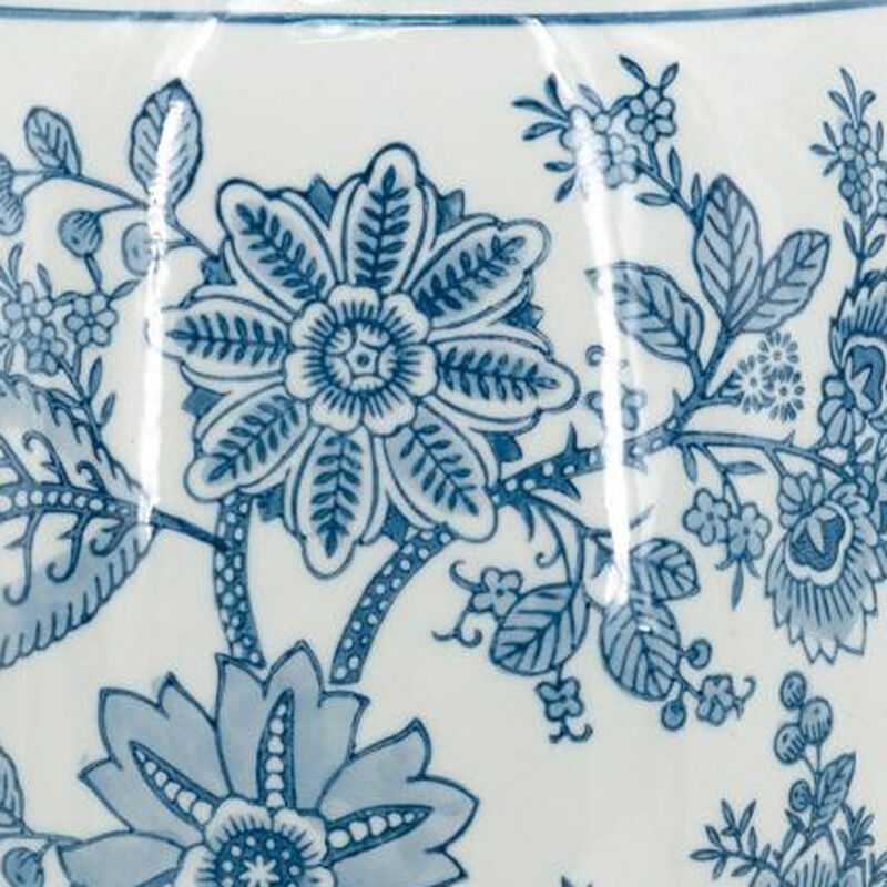 Hivvago 15 Inch Light Blue And White Floral Porcelain Urn Vase