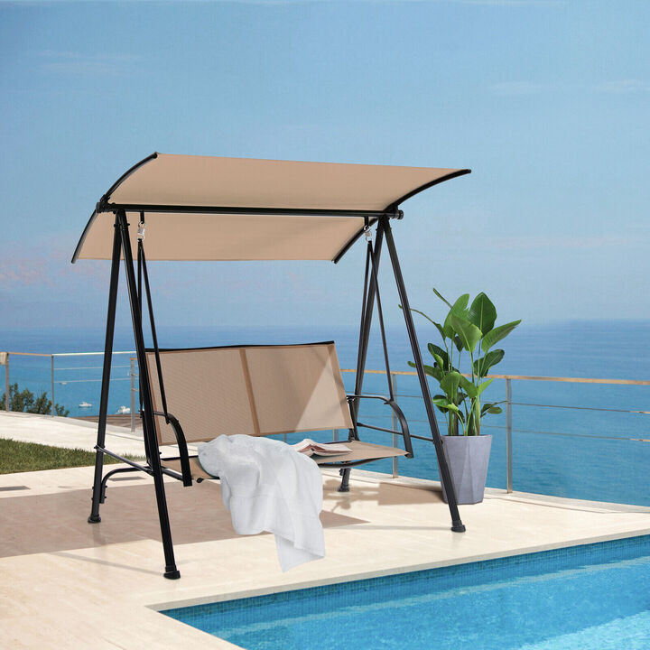 2-Seat Outdoor Canopy Swing with Comfortable Fabric Seat and Heavy-duty Metal Frame