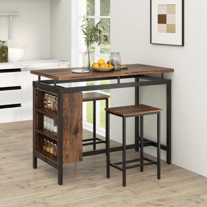 Hivvago 3 Pieces Dining Table Set with 3-Tier Storage Shelf and Metal Frame