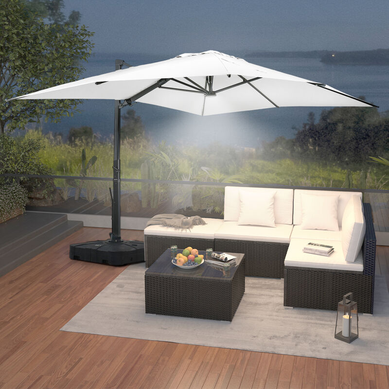 MONDAWE 13ft Square Solar LED Cantilever Patio Umbrella for Outdoor Shade