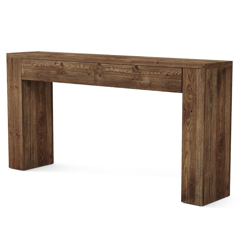 Solid Wood Sofa Console Table with Hidden Drawers for Behind Couch-Brown image number 0