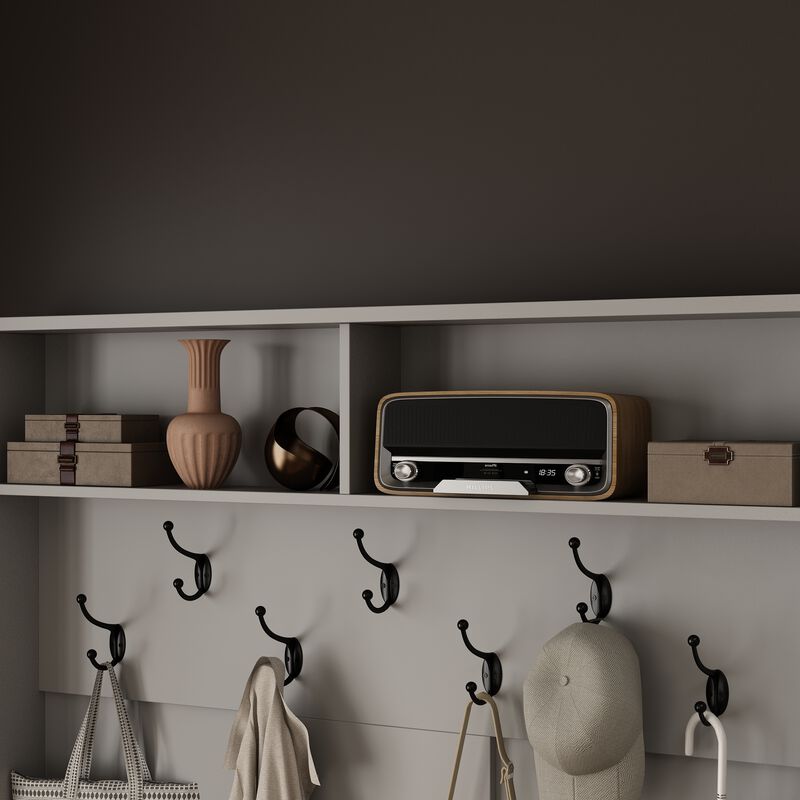 68.5 in. Black Wood 3-in-1 Hall Tree Coat Rack Storage Bench with 7-Metal Double Hooks and Shelves image number 6