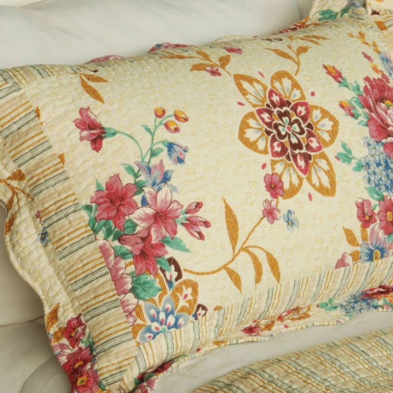 Queen Size Cotton 3-Piece Vermicelli Quilted Printed Quilt Set with Shams image number 2