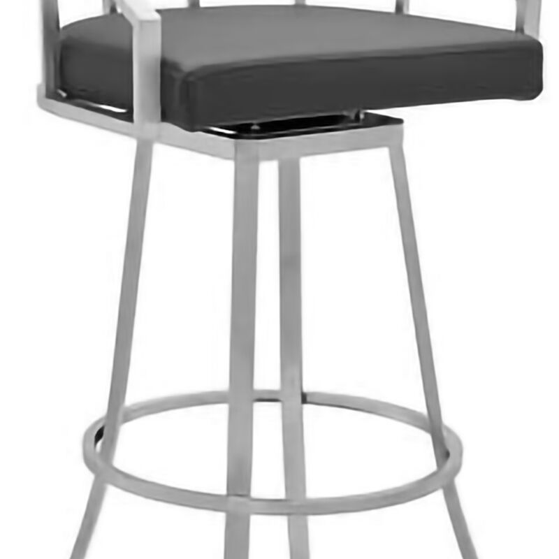 30 Inch Leatherette Back Barstool with Metal Frame, Slate Gray-Benzara image number 3