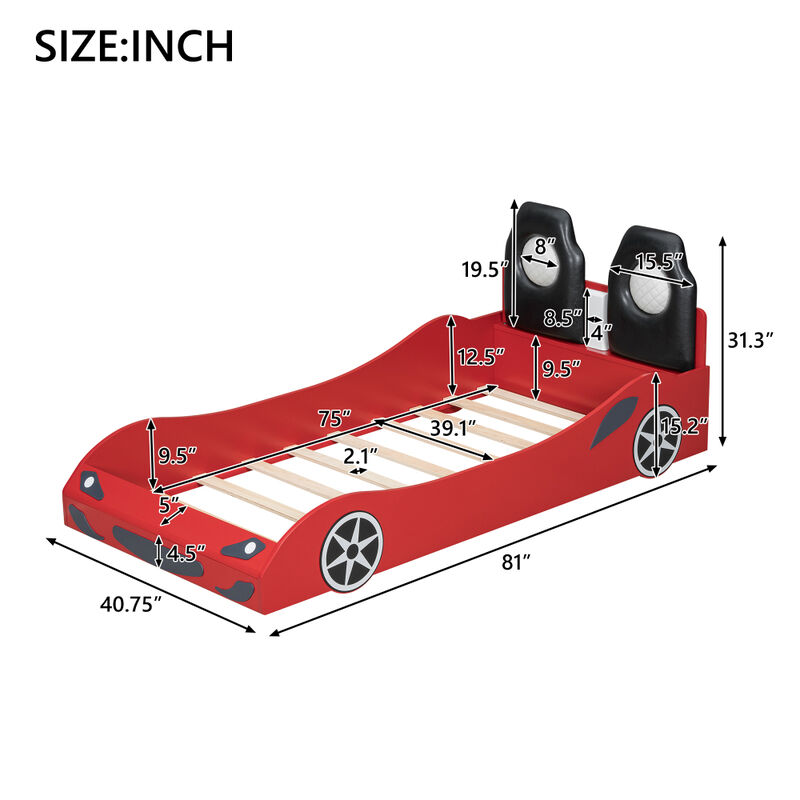 Cimpku Kids Race Car-Shaped Platform Bed image number 9