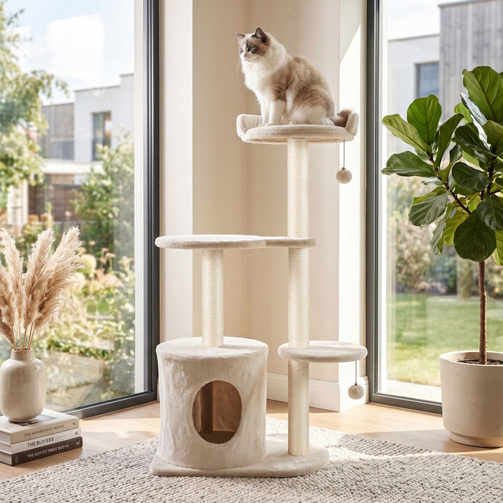 43" Cat Tree for Indoor Cats with Cozy Perches and Scratchers