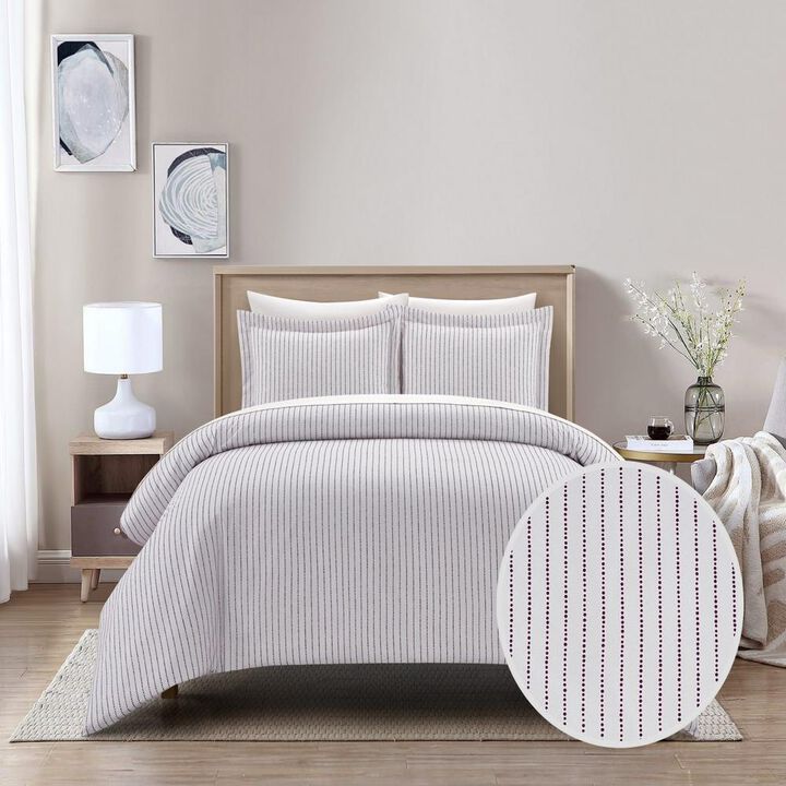 Chic Home Wesley Duvet Cover Set Contemporary Solid White With Dot Striped Pattern Print Design Bedding - Pillow Shams Included - 3 Piece - King 104x90", Dark Purple
