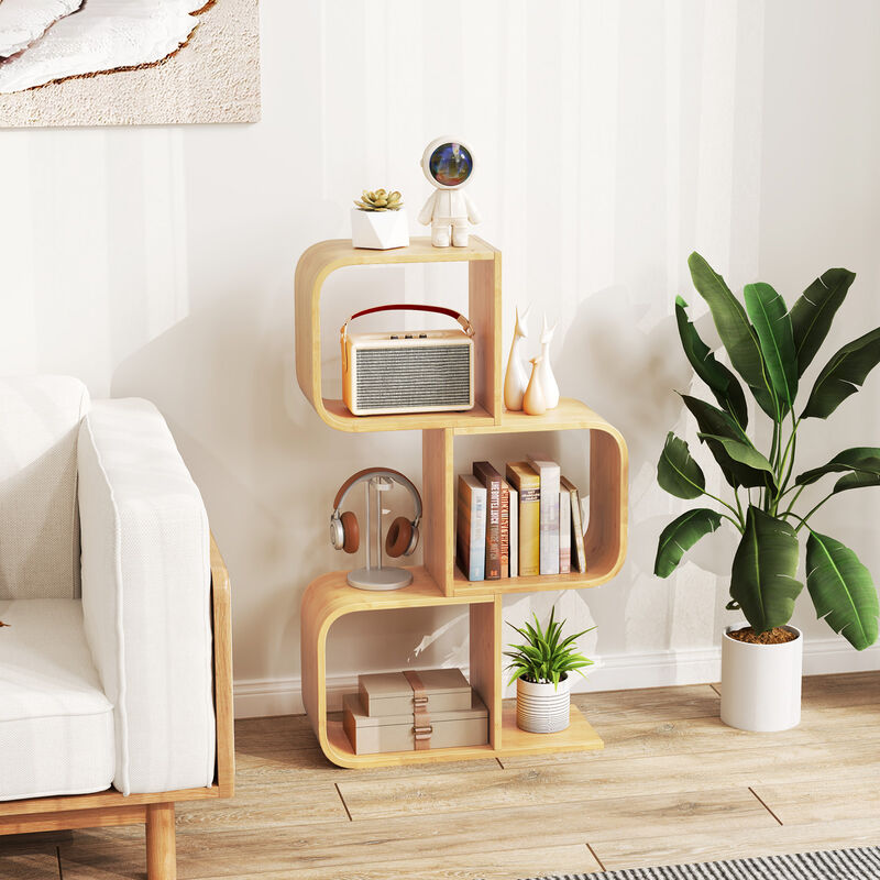 Stylish 3-Tier S-Shaped Bookcase with Open Cube Shelves for Home Decor