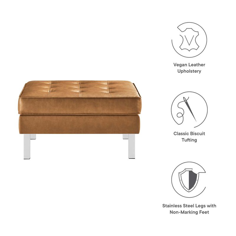 Modway Loft Tufted Button Faux Leather Upholstered Square Ottoman in Silver Tan image number 5