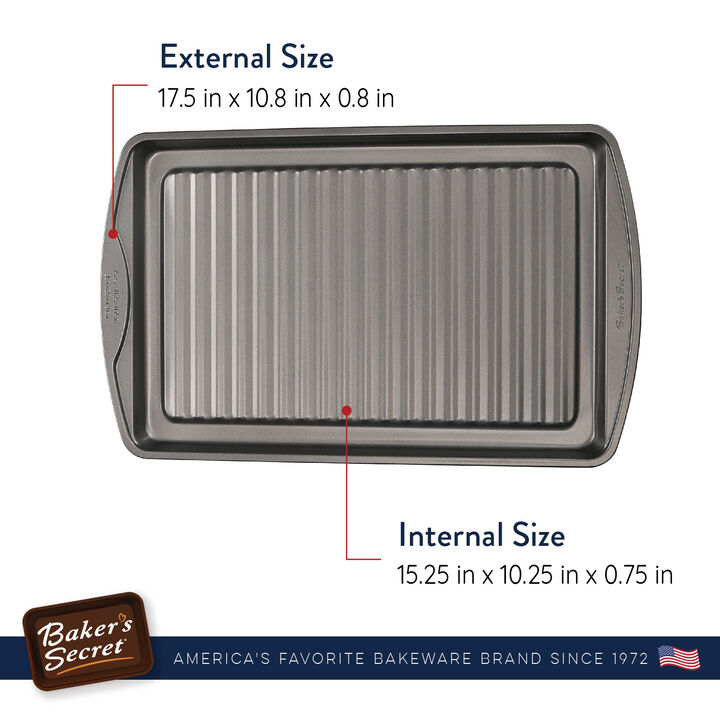 Baker's Secret 17.5" Grill Pan, Oven Tray, Thick Carbon Steel & Nonstick Coating, Dark Gray, Classic Line