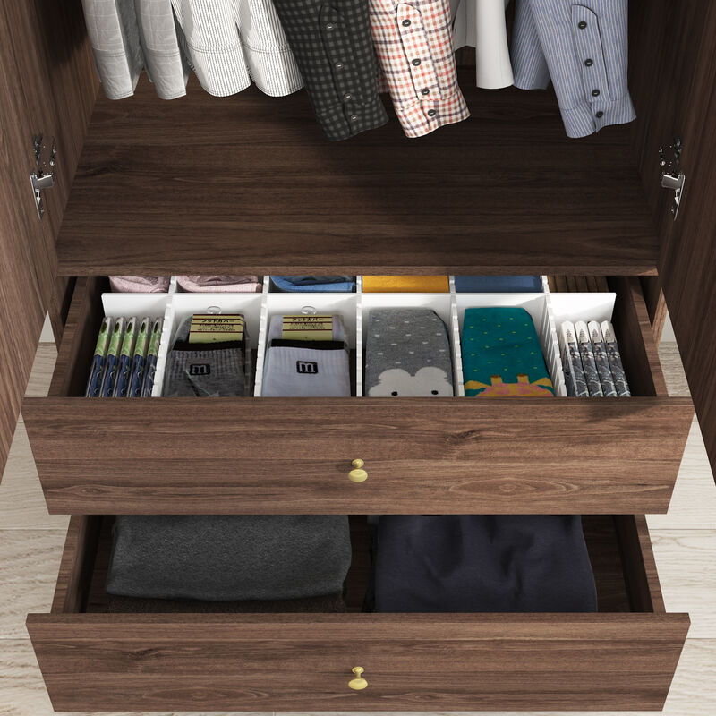 2-Drawers Kids Armoires Wardrobe With Hanging Rods, Drawers, Shelves (19.1 in. D x 31.5 in. W x 71.1 in. H)