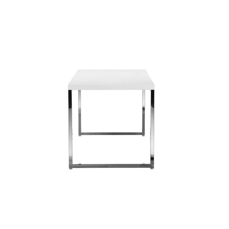 Rami 59 Inch Office Desk, Rectangular Top, White Wood Finish, Steel Frame - Benzara