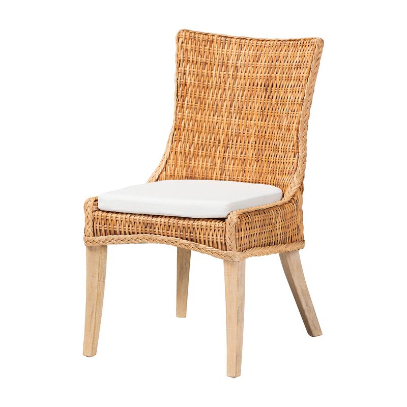 bali & pari Derris Natural Rattan Dining Chair with Cushion - Tall Wingback Side Chair with Solid Mango Wood Legs, Boho Coastal Style for Kitchen or Dining Room Seating