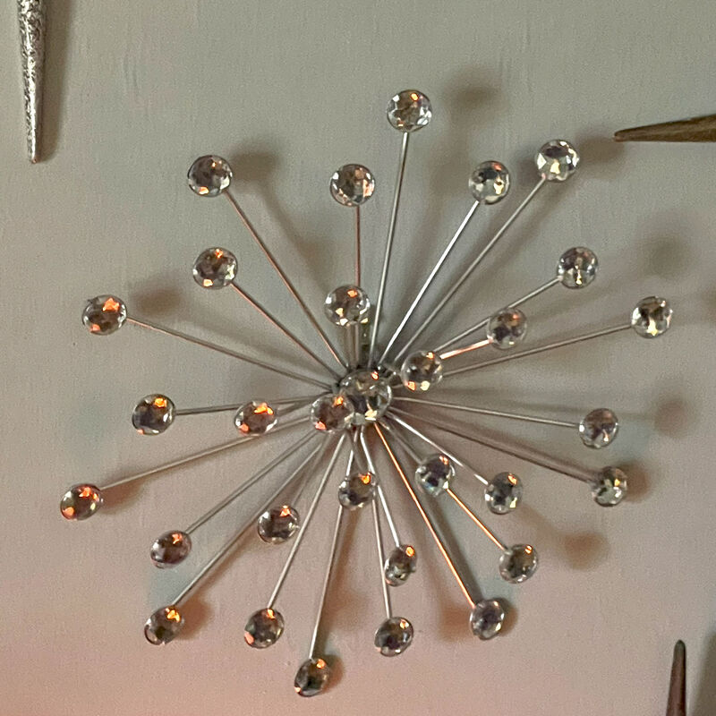 3 Silver Starburst Jeweled Metal Decorative Wall Art Hanging Rhinestone Crystal image number 8