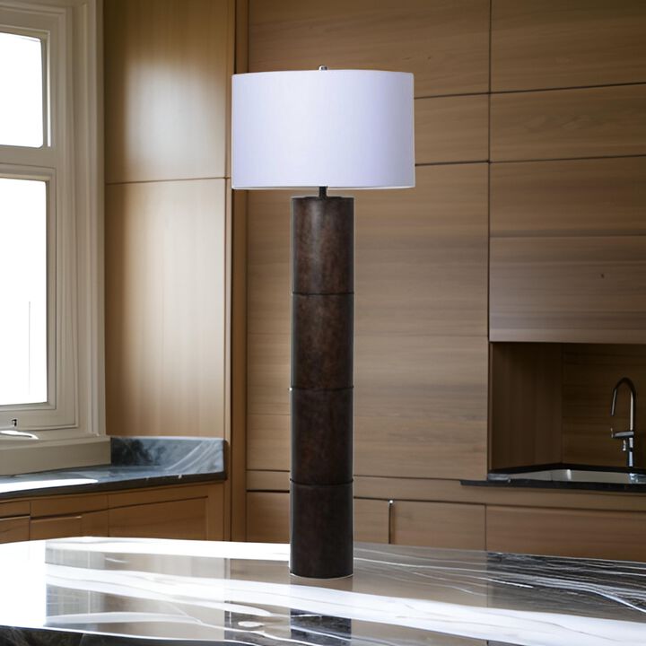 Saen 65 Inch Floor Lamp, Modern Black Cylindrical Base, White Drum Shade - Benzara