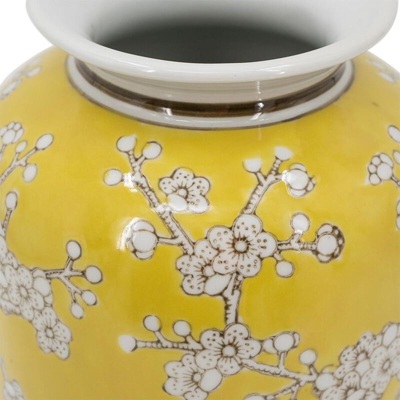 HomeRoots 11" White And Yellow Floral Porcelain Urn Table Vase image number 4