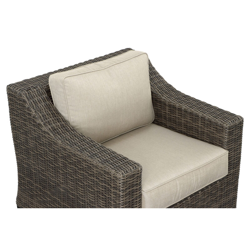 Luxurious Outdoor Lounge Chair - Thick Cushioning, Plush Seat - Beige Seating, Brown Wicker - Stain, Sun, and Weather-Resistant - Rust-Resistant Aluminum Frame