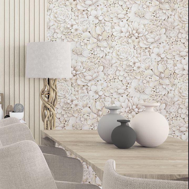 Eden Floral Texture Silver Grey Wallpaper EN3395314