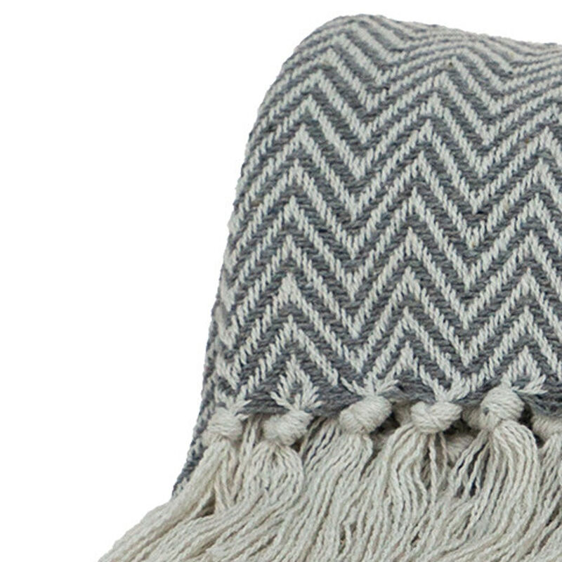 HomeRoots Handloomed Dark Gray Cotton Throw Blanket with Tassels image number 3