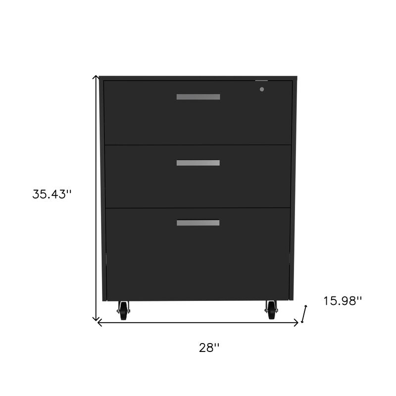 HomeRoots 35" Black Wood Three Drawers Filing Cabinet image number 3