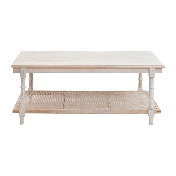 Carolina Living Chesterfield Wood & Cane Coffee Table - Whitewash