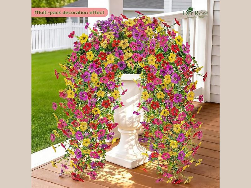 2 Piece Artificial Hanging Flowers UV Resistant Outdoor Garden Porch Decor image number 1