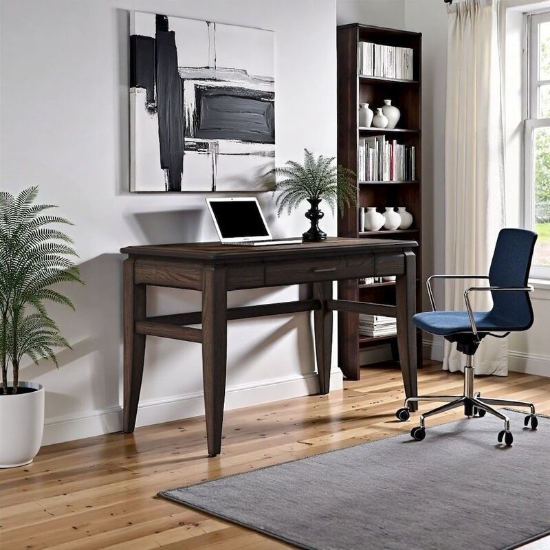 Brown Wooden Writing Desk with Drawer &ndash; Vintage Wood Computer Desk image number 1